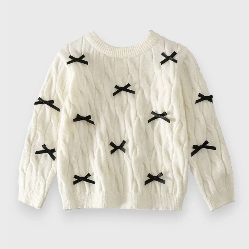 Girls Cable Knit Sweater With Mini Bows